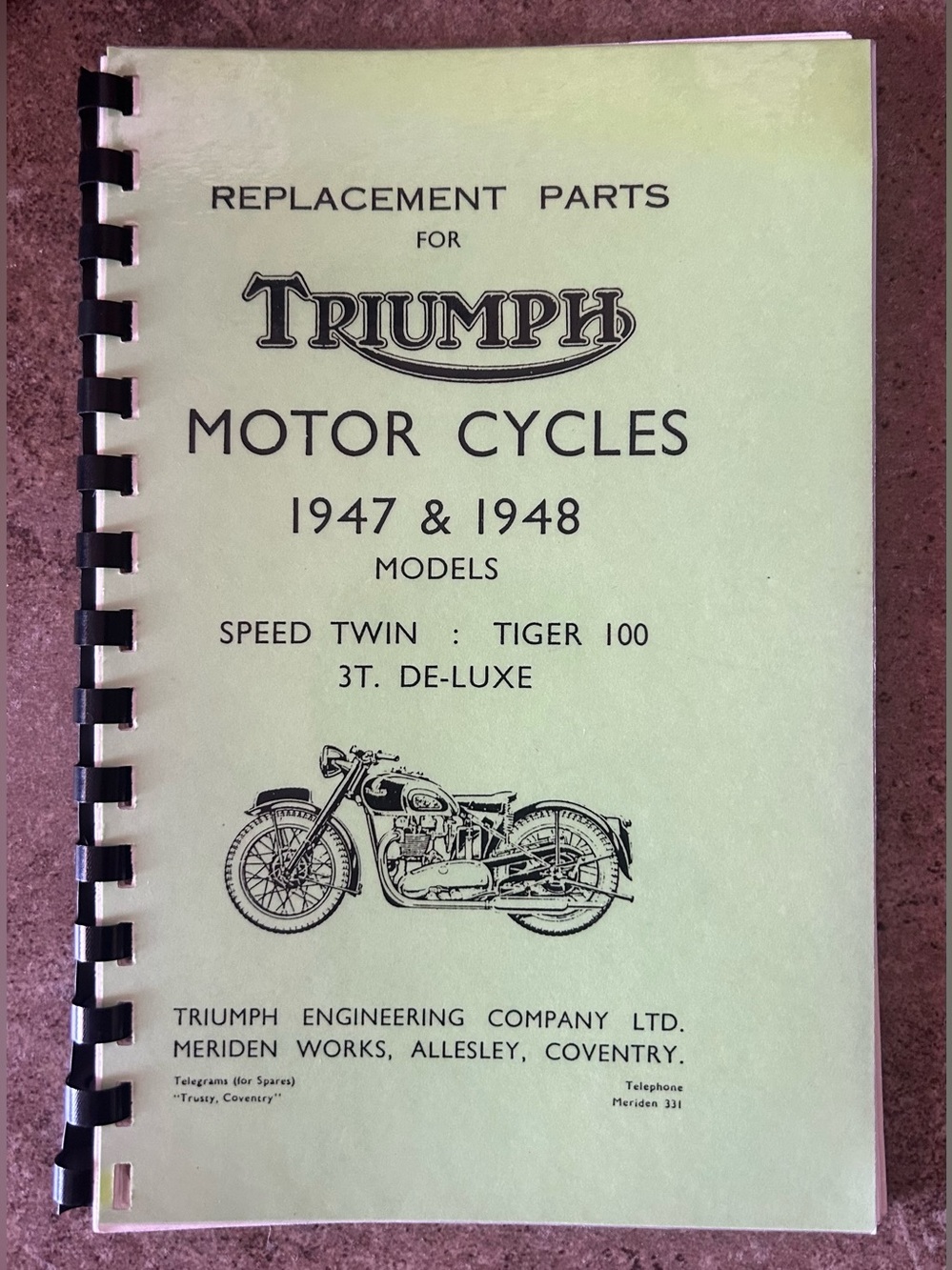 Replacement parts for Triumph Motorcycles 1947 1948 Reprint Speed Twin Tiger 100